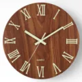8 inch luminous wooden wall clock silent round quartz clock for home and office decor - Walnut Wood Grain - Roman Numerals - Luminous / 8 inch
