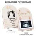 Cadre photo double face en bois pour bébé échographie avec détails de naissance. - Gravure double face (planche de bois + base + clip)