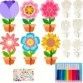 Kit de manualidades de pintura de macetas de madera para niños con rotuladores y pedrería. - 2 unidades de 6 estilos de flores + pegatinas + 12 rotuladores de acuarela