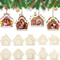 Holz Weihnachten Bilderrahmen Ornament DIY Rohling Lebkuchenhaus Hänge-Dekor Bastelbedarf - 10-teiliges Set / Lebkuchenhaus-Fotorahmen