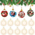 Weihnachten Holz Fotorahmen DIY Handwerk Ornament Rohling zum Bemalen hängende Deko - 10-teiliges Set / Weihnachtskugel-Fotorahmen