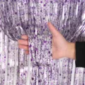 Silver purple star tinsel fringe curtain detail view, perfect for party wedding backdrop decor. - Silver Matte Purple Star / 1m*2m