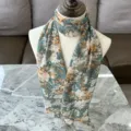 Floral print gradient long scarf for women, lightweight sheer fabric stylish diagonal shawl. - Multicolor-1