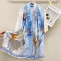 Elegant blue floral print long scarf, lightweight spring and summer fashion shawl for women. - Style 18