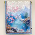 Floral landscape print silk scarf elegant spring summer women beach shawl sun protection - Cherry Blossom