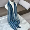 Blue Striped Scarf Elegant Women Long Neck Scarf Lightweight Neckwear For Daily Wear - Multicolored-3