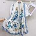 Elegant Chinese vintage style imitation silk long scarf for women summer sun protection shawl - 21