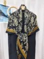 Large silk-feel square scarf with vintage botanical floral print, handmade rolled edges. - Style 5 (#5)