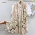 Vintage Chinese style imitation silk floral long scarf elegant summer sunscreen shawl wrap - 23