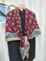 Winter floral large square scarf, vintage maroon shawl, elegant paisley border design for women. - Style 6 (#6)