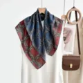 Classic vintage plaid silk scarf for women, elegant luxury style square neckerchief accessory. - CY-19