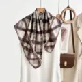 Classic 70cm plaid silk scarf, old money style decorative neckerchief and headscarf for women. - CY-18