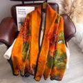 Long vintage style silk scarf with dragon scale and peony floral pattern for women summer fashion. - Autumn Moon Peony Pattern