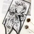 Black and white floral chiffon ribbon scarf, elegant diamond neckerchief for stylish summer wear. - 160*20cm / PS-5
