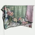 Vintage Chinese style double-sided silk square scarf featuring elegant floral and bird pattern. - Double-Sided Fabric - B19