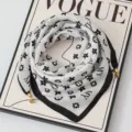 Chic black and white printed square scarf with stylish magnetic clasp for women. - Magnetic Buckle Style 16