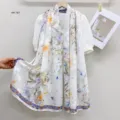 Floral print long scarf for women, lightweight spring summer sun protection shawl gift. - PS248