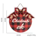 Panneau suspendu de Noël en bois à motif de carreaux, nœud et cerf, diamètre 33cm. - Signe à lettres écossais rouge et noir