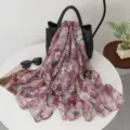 Elegant floral print women long scarf chiffon lightweight shawl fashion neckerchief accessory - Sea Cherry Whisper Red