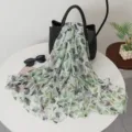 Women's green leaf print lightweight long scarf summer fashion elegant beach shawl wrap - Misty Leaf Green