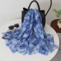 Blue gradient abstract printed long scarf summer lightweight women shawl wrap elegant neckerchief - Streaming Dance Blue