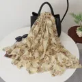 Floral print silk scarf for women, lightweight long shawl for spring and summer fashion. - Autumn Maple Yellow
