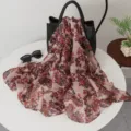Women camellia printed long silk scarf batiste spring summer shawl elegant accessories - Autumn Maple Beige Coffee