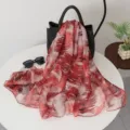 Women's red abstract printed lightweight long scarf elegant shawl for spring summer - Impression Landscape Red