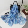 Blue printed long scarf for women, elegant summer lightweight floral shawl and fashion neck wrap. - Impression Landscape Blue