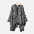 Women winter warm knit paisley shawl cape stylish elegant casual outerwear garment - Slit Scarf / Gray