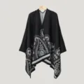 Men Ethnic Paisley Knit Shawl Cloak Warm Thick Winter Outerwear Cape Black Style - Slit Shawl Style (Paisley) / Black