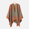 Fashionable women knitted shawl poncho, warm autumn winter vintage retro cape scarf. - Slit Scarf / Orange