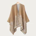 Men's Ethnic Style Knitted Shawl Cloak Warm Winter Travel Cardigan Thick Outerwear Cape - Slit Shawl Style (Paisley) / Camel