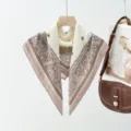Retro brown paisley silk feel small square scarf elegant neckerchief hair accessory - Beige
