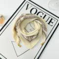 Elegant lightweight cotton square scarf with vintage paisley print and gold corner charms. - Magnetic Buckle Style 11