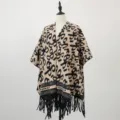 Stylish women knitted poncho shawl with fringe hem cozy autumn winter cape wrap scarf - Rhythmic Note