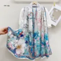 Chinese style silk scarf lightweight summer floral print vintage elegant long scarf for women - PS251