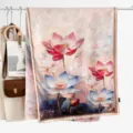 Elegant women's silk scarf with vintage lotus print, double-sided color design, perfect shawl. - Style 5