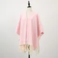 Pink knit poncho cape for women, stylish fringed hem autumn warm outerwear oversized shawl top - Leopard Pink