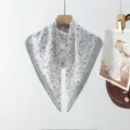 Vintage floral print square scarf with grey border, elegant neckerchief for women. - Gray