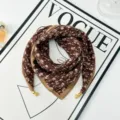 Brown printed square scarf for women with elegant metal pendants, chic lightweight design. - Magnetic Buckle Style 12