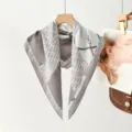 Retro monogram print square scarf, elegant brown and white neck scarf for women. - Gray White Brown Monogram