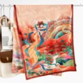 Vintage Chinese style Dunhuang art printed long silk scarf for elegant women wrap - Style 8