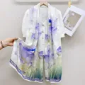 Spring summer silk scarf floral print long shawl sun protection women gift fashion accessory - PS227