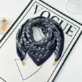 Stylish dark blue patterned square scarf with elegant metal charms for women daily wear. - Magnetic Buckle Style 13