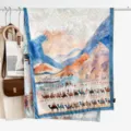 Vintage desert camel caravan print silk scarf women artistic luxury elegant fashion wrap - Style 9