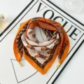 Fashion luxury style square scarf with elegant equestrian print and chic orange border. - Magnetic Buckle Style 17