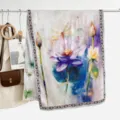 Vintage Watercolor Lotus Print Silk Scarf Women Elegant Long Scarf Shawl Wrap Accessory - Style 13