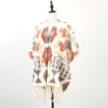 Women knit poncho shawl winter warm ethnic geometric pattern fringe cape outerwear casual stylish - Ethnic Snowflake