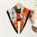 Vintage retro chain print square silk scarf elegant neck scarf stylish fashion accessory for women - Black White Orange